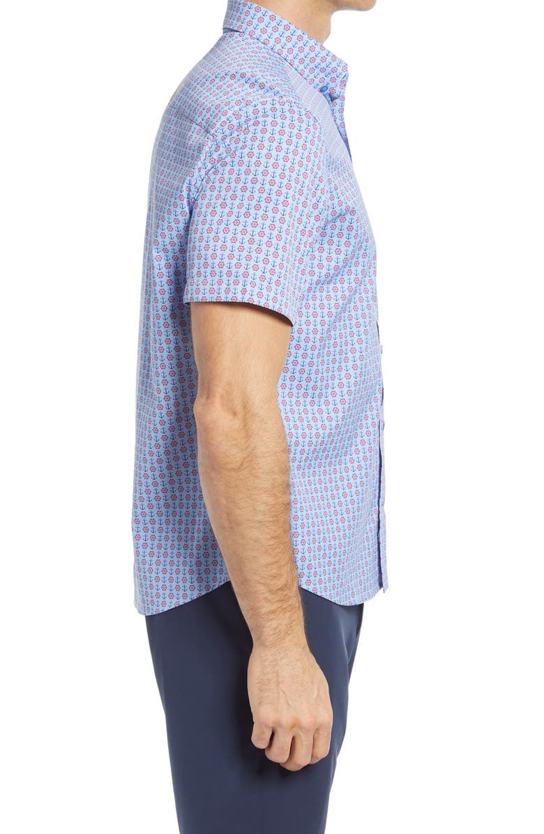 Johnston & Murphy XC4 Anchor Print Stretch Short Sleeve Button-Down Shirt, Alternate, color, 