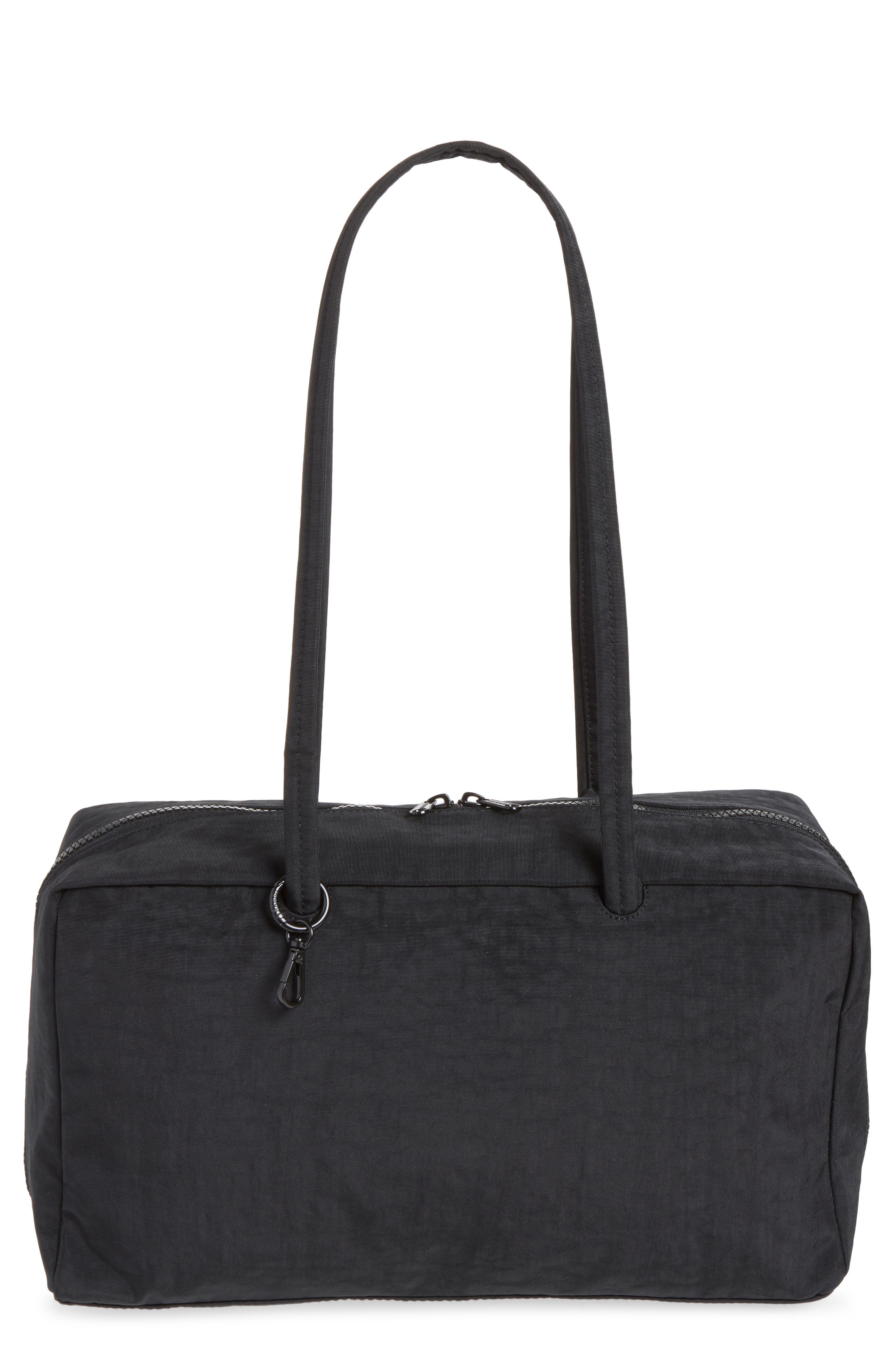 Medium Recycled Nylon Bowler Bag, Main, color, BLACK
