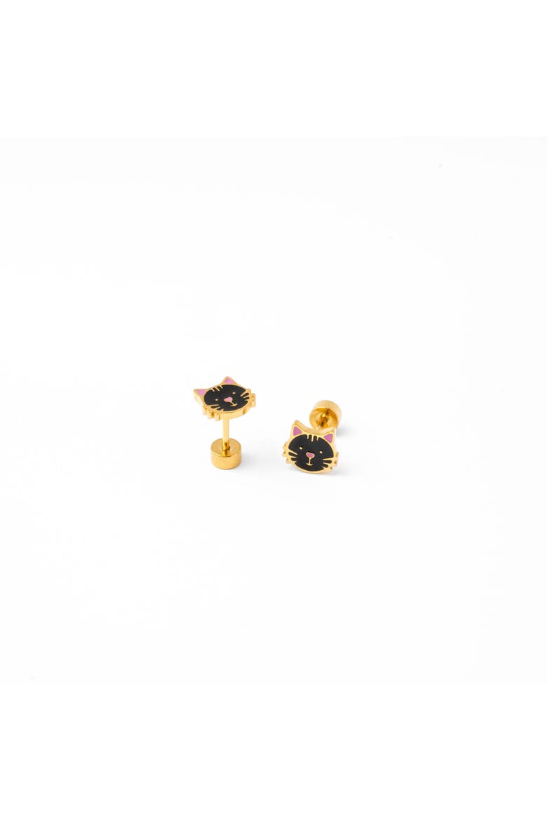Girls' Black Cat Flatback Stud Hypoallergenic Earrings, Main, color, Black