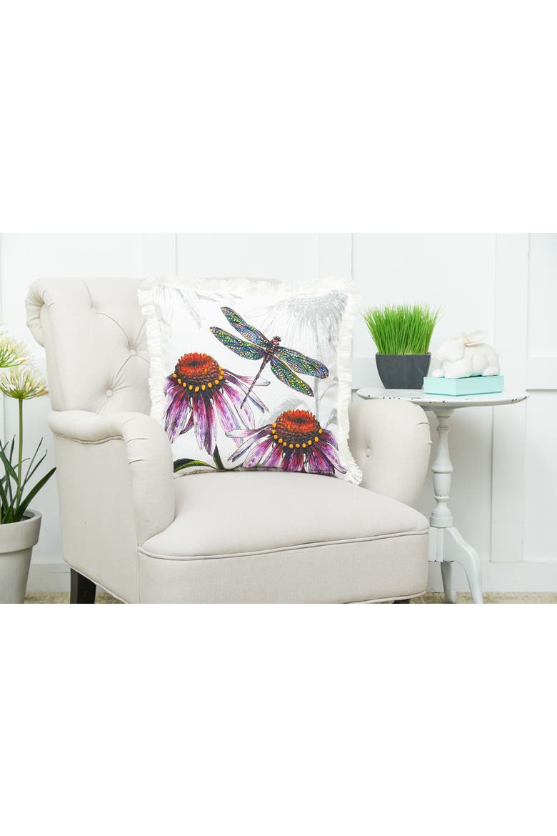 Botanical Dragonfly HD Printed Spring Accent Throw Pillow 18" x 18", Alternate, color, White