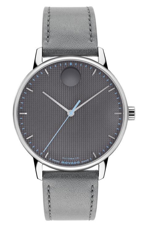 Face Automatic Leather Strap Watch, 39mm