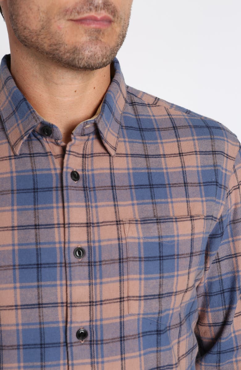 JACHS Plaid Long Sleeve Stretch Cotton Button-Up Shirt, Alternate, color, Tan Plaid Flannel