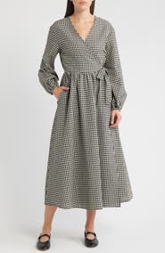 FRNCH Anemone Gingham Long Sleeve Seersucker Wrap Dress