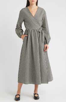 FRNCH Anemone Gingham Long Sleeve Seersucker Wrap Dress