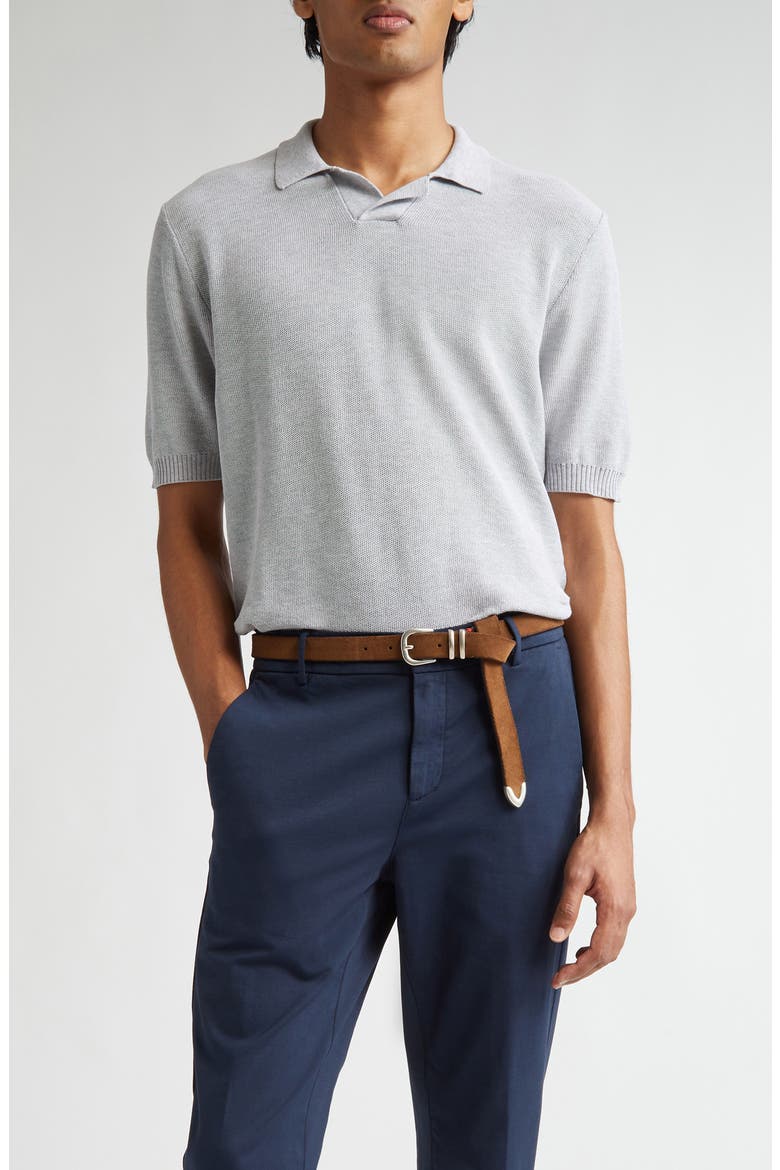 Short Sleeve Polo Sweater, Main, color, LIGHT MELANGE GREY
