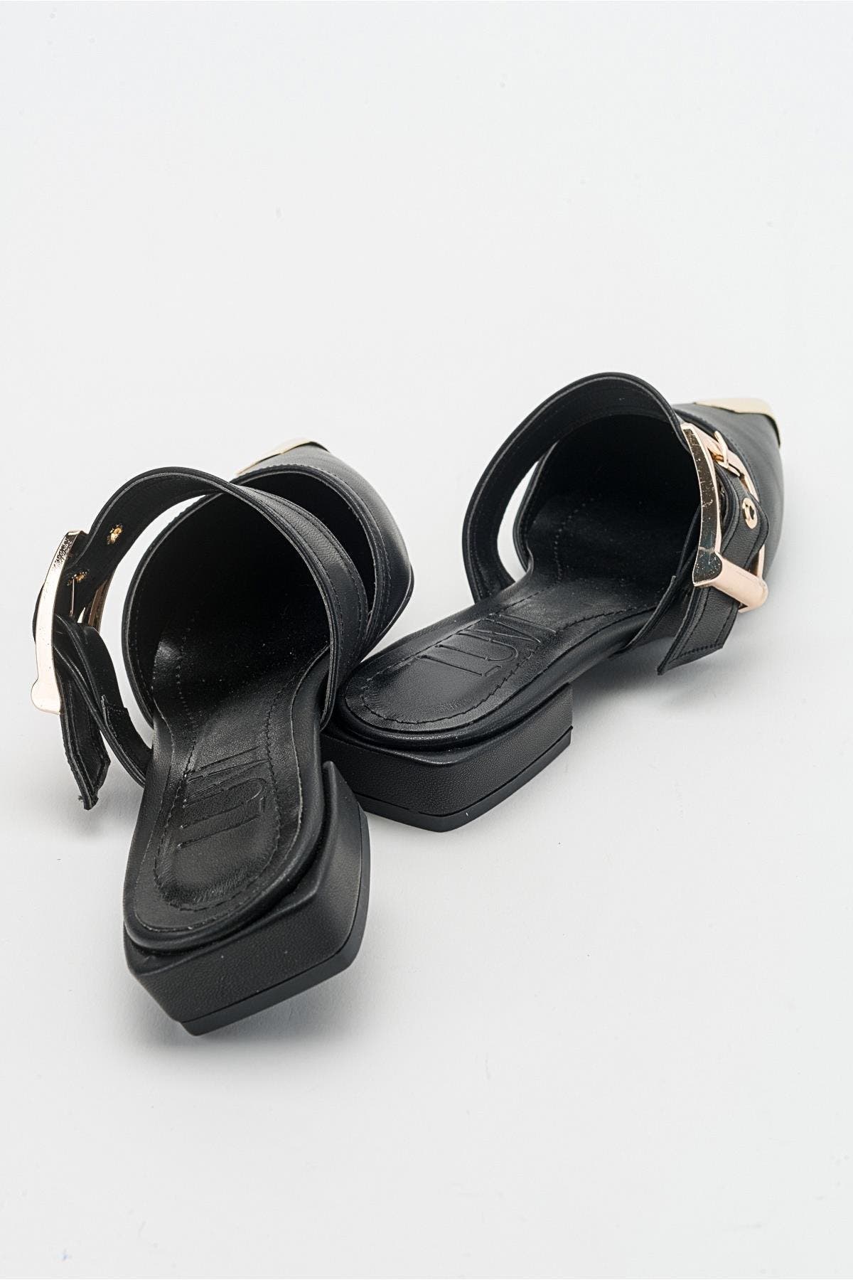 Prologue Shoes Jenni Buckled Slide, Alternate, color, Black Faux Leather