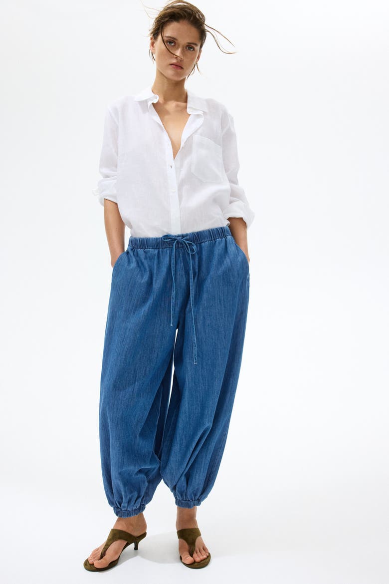 Denim Balloon Trousers, Main, color, Denim blue