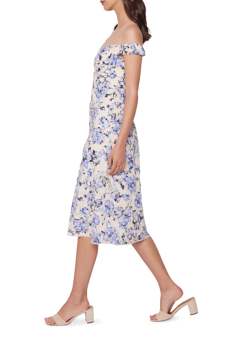 Light of Iris Floral Print Off the Shoulder Dress, Alternate, color, BLUE-FLORAL