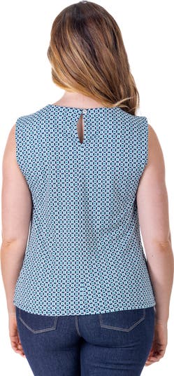 売れ筋商品|||２４セブンコンフォート カットソー トップス レディース Petite Blue Print Pleated Crew Neck Back Closure Sleeveless Top Blue Multi 24seven Comfort Apparel Petites Blue Print Pleated Crew
