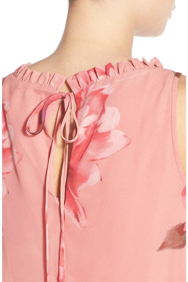 Floral Print Ruffle Trim Swing Dress, Alternate, color, BLUSH ROSE