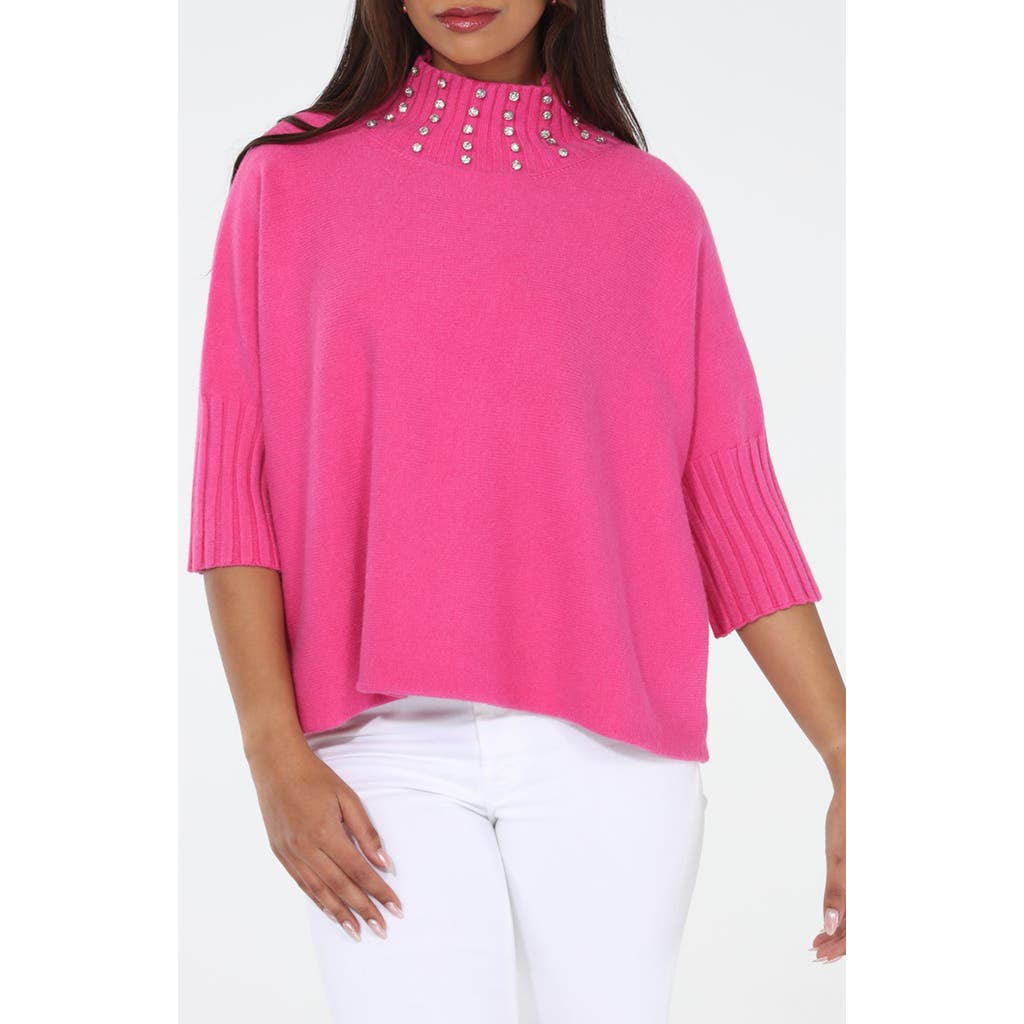 Rain And Rose Crystal Embellished Turtleneck Sweater In Pink
