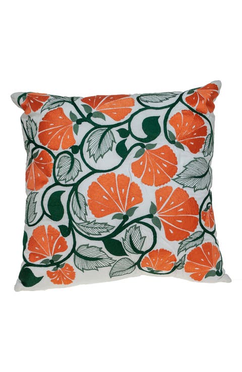 Floral Embroidered Accent Pillow