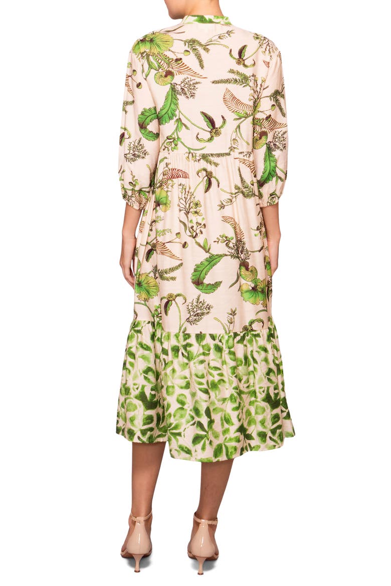 Mixed Media Midi Shirtdress, Alternate, color, IVORY GREEN PRINT