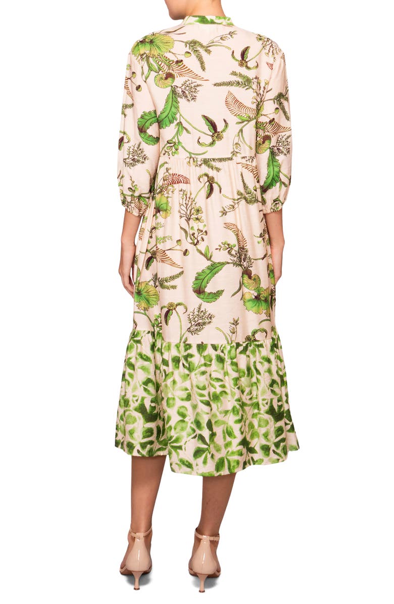 MELLODAY Mixed Media Midi Shirtdress, Alternate, color, Ivory Green Print
