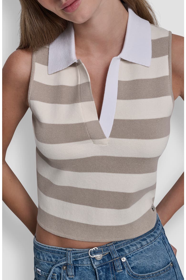 Striped Sleeveless Polo, Alternate, color, PEBBLE/ ENO