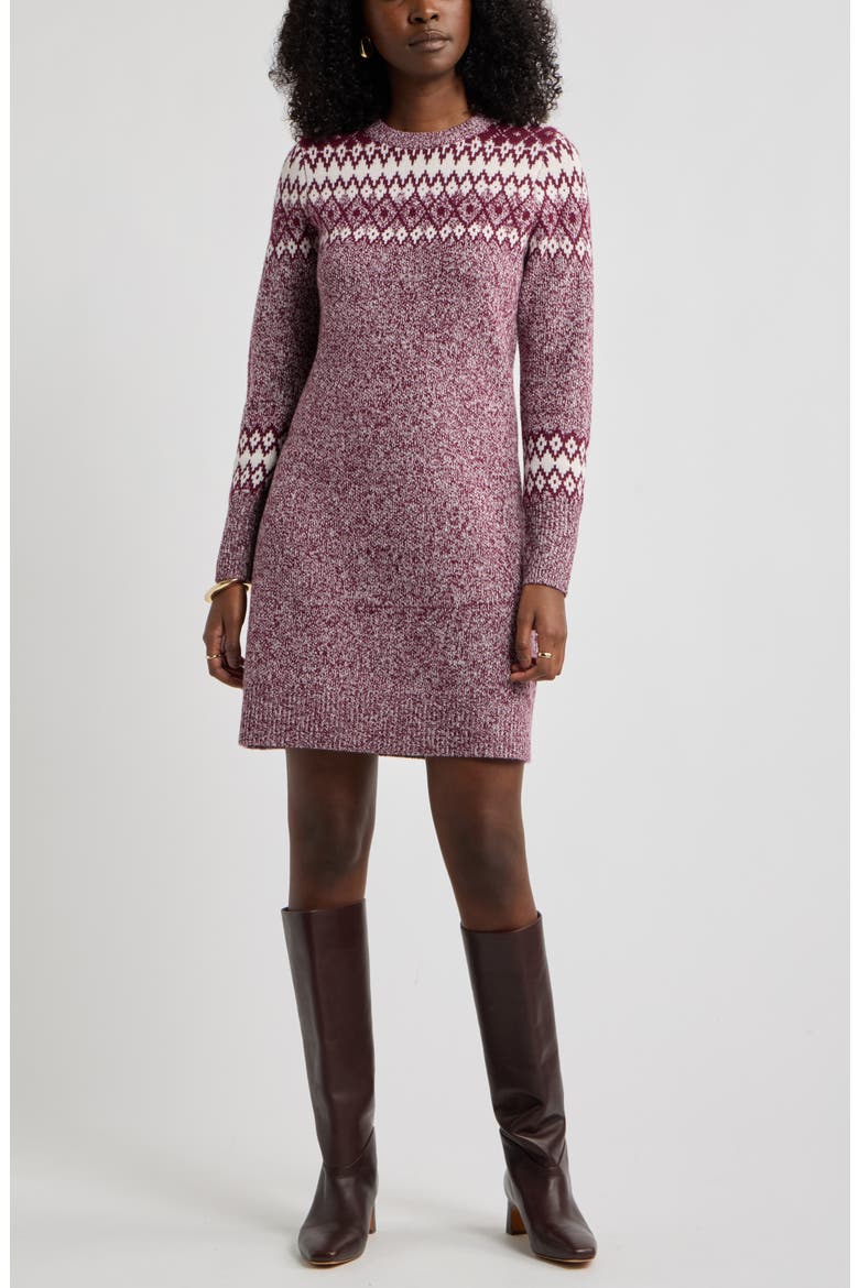 Wool & Cashmere Long Sleeve Fair Isle Sweater Dress, Main, color, BURGUNDY LONDON FAIRISLE