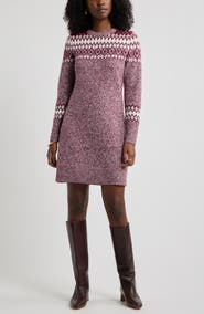Caslon® Wool & Cashmere Long Sleeve Fair Isle Sweater Dress