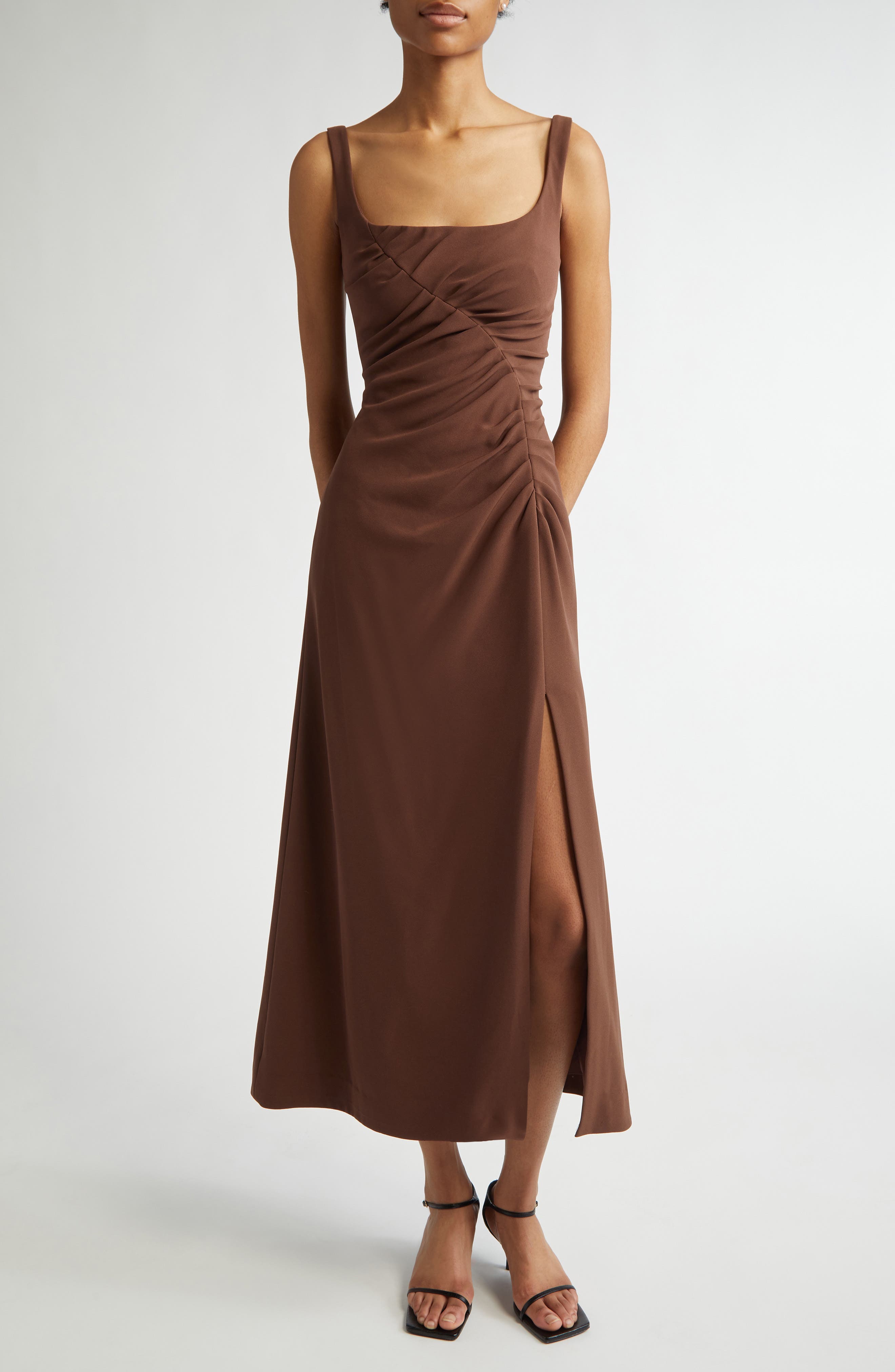 Lela Rose Asymmetric Ruched Tank Dress