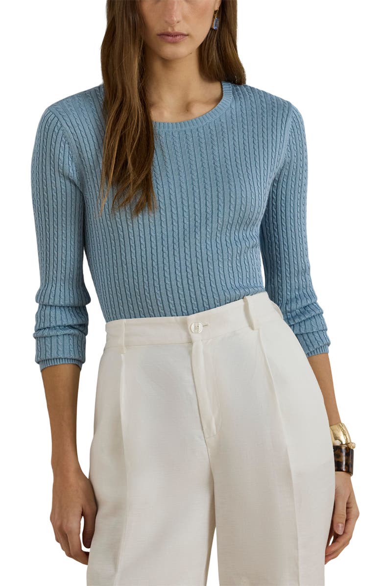 Lauren Ralph Lauren Mini Cable Sweater, Main, color, Blue Note