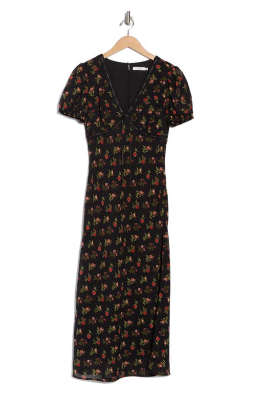 Lush Lace Trim Puff Sleeve Empire Waist Midi Dress In Black
