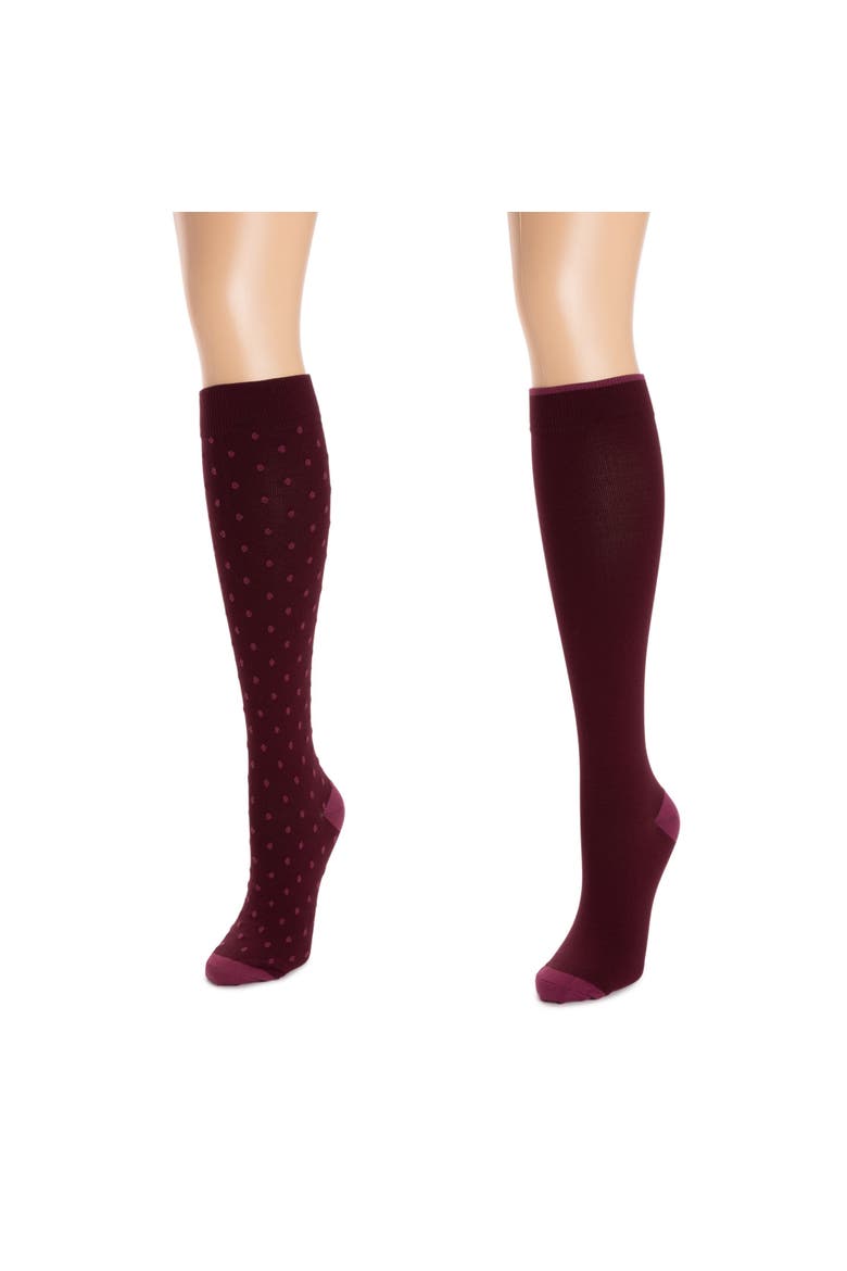 Nylon Blend Compression Socks 2 Pair Pack Wide Size, Alternate, color, Burgundy