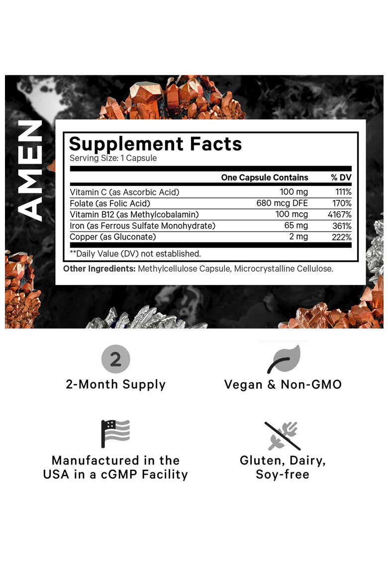 Amen Iron Ultra + Copper, Folate, Vitamin C & B12, Alternate, color, White