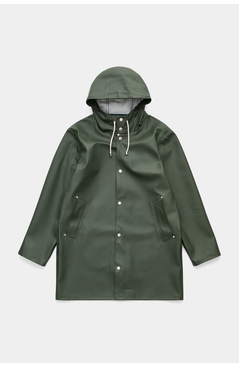 Stutterheim Stockholm Long Sleeve Hooded Raincoat, Alternate, color, Green