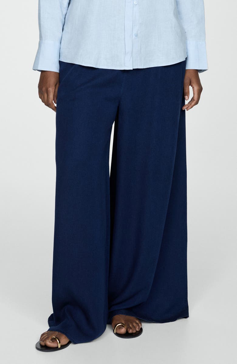 MANGO Pull-On Wide Leg Pants, Alternate, color, Dark Blue
