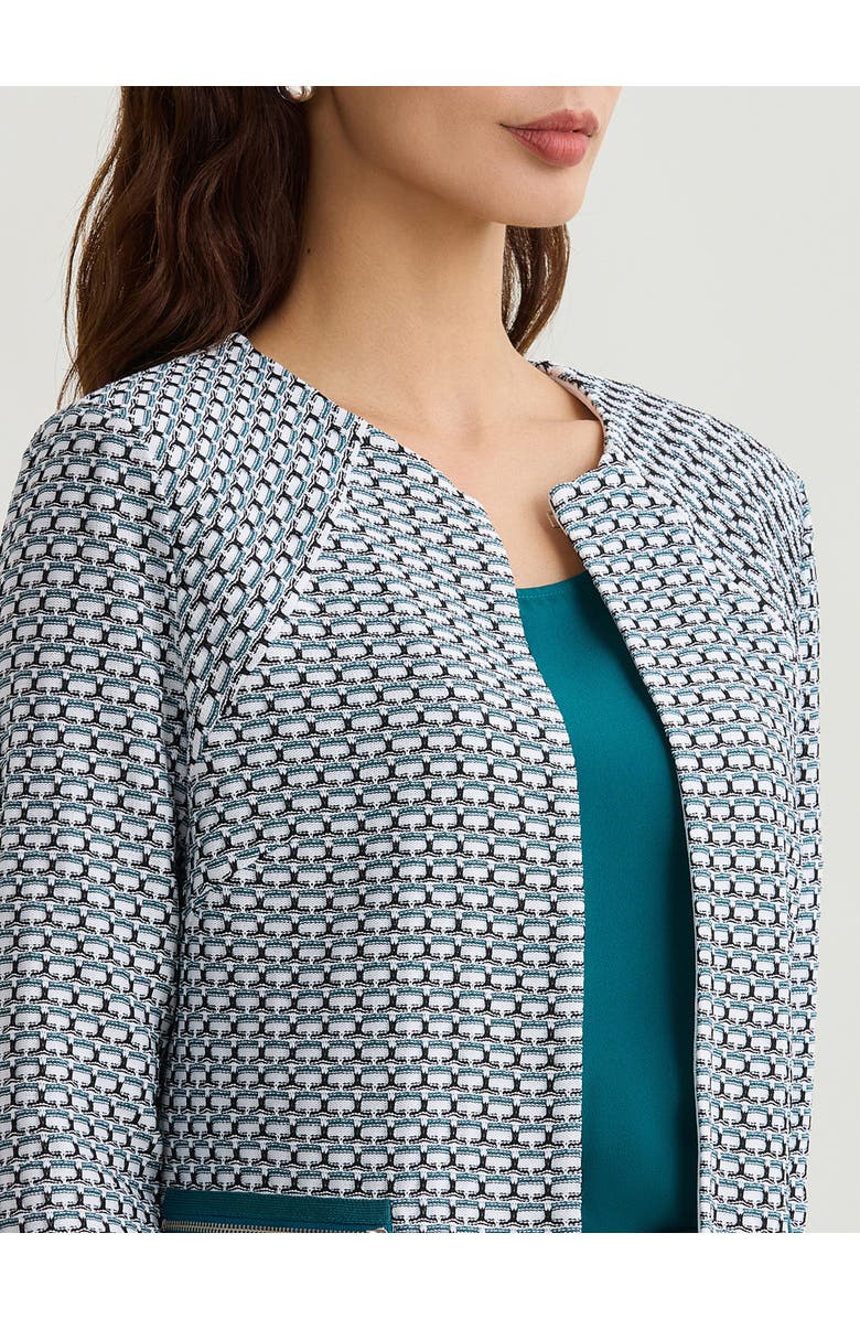 Misook Heritage Tri-Color Basketweave Knit Jacket, Alternate, color, Spruce/White/Black