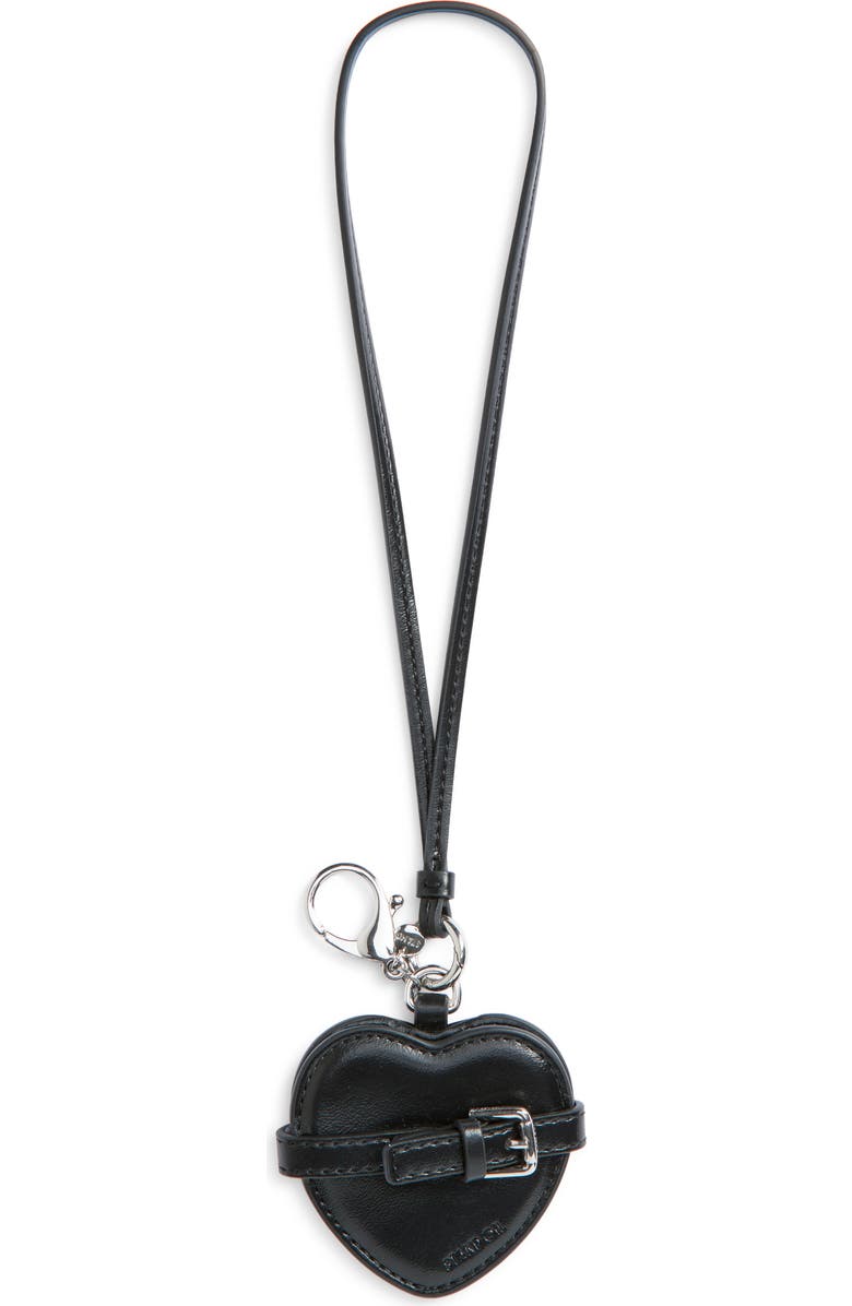 Stand Oil Belted Heart Mirror Faux Leather Key Ring Bag Charm, Main, color, Black