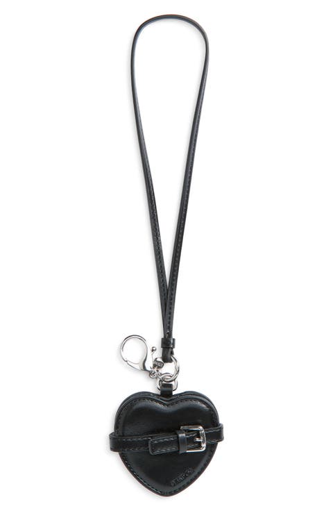 Belted Heart Mirror Faux Leather Key Ring Bag Charm