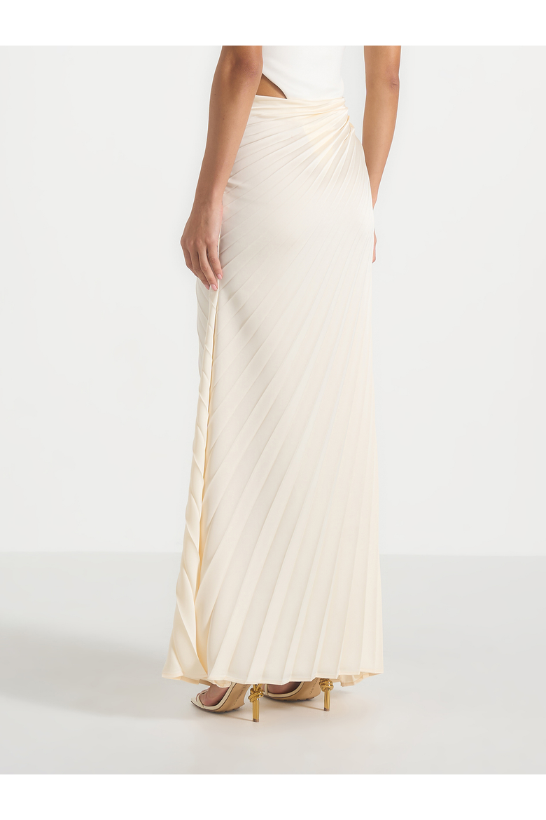 Fiona Satin Fan Pleat Maxi Skirt, Alternate, color, Ivory