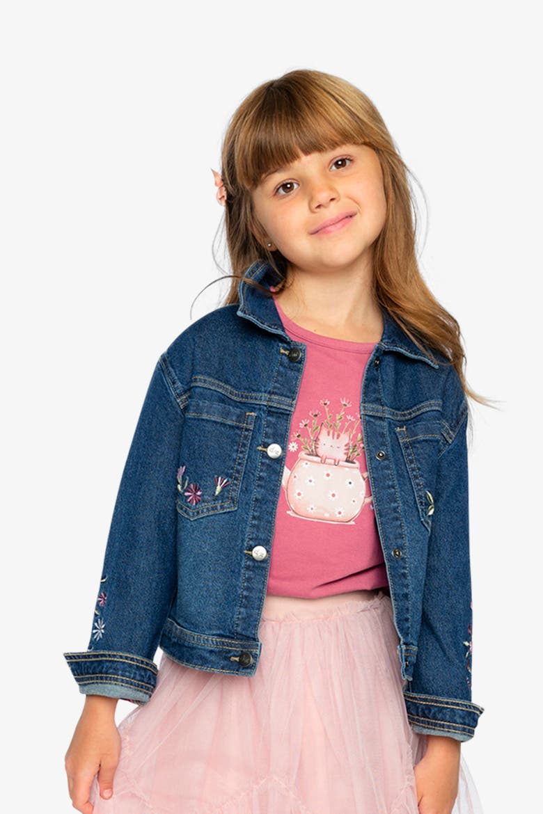 Soft Poetry Stretch Fabric Flower Embroidery Denim Jacket, Alternate, color, Light Blue Denim