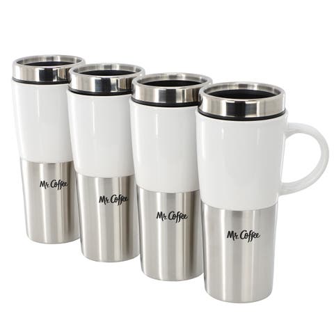 Travertine 4 Piece 16 Ounce Stoneware and Stainless Steel Travel Mug With Lid