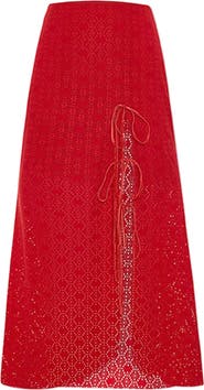 PCFG The Broderie Anglaise Edit Embroidered Midi Skirt With Side Slit And Ribbon Tie
