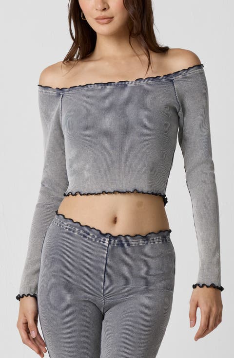 Washed Rib Off the Shoulder Top