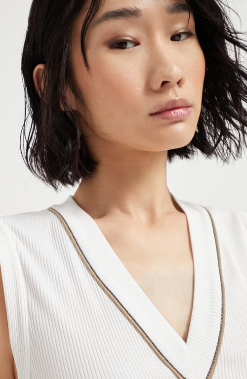 Brunello Cucinelli Ribbed Jersey Top In Off-white