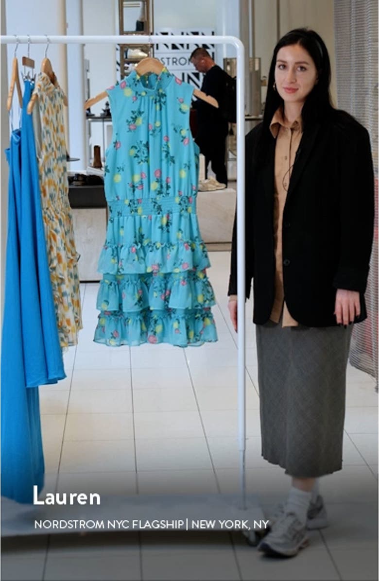 Floral Smock Neck Sleeveless Fit & Flare Dress, sales video thumbnail