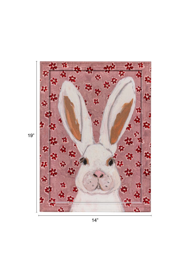 Wood Framed Glass Wall Décor with Rabbit Image, Alternate, color, Pink