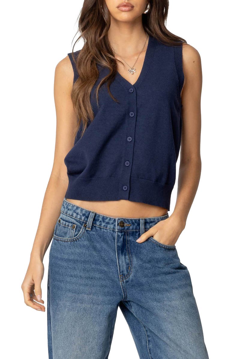 EDIKTED Cam Knit Vest, Main, color, Navy