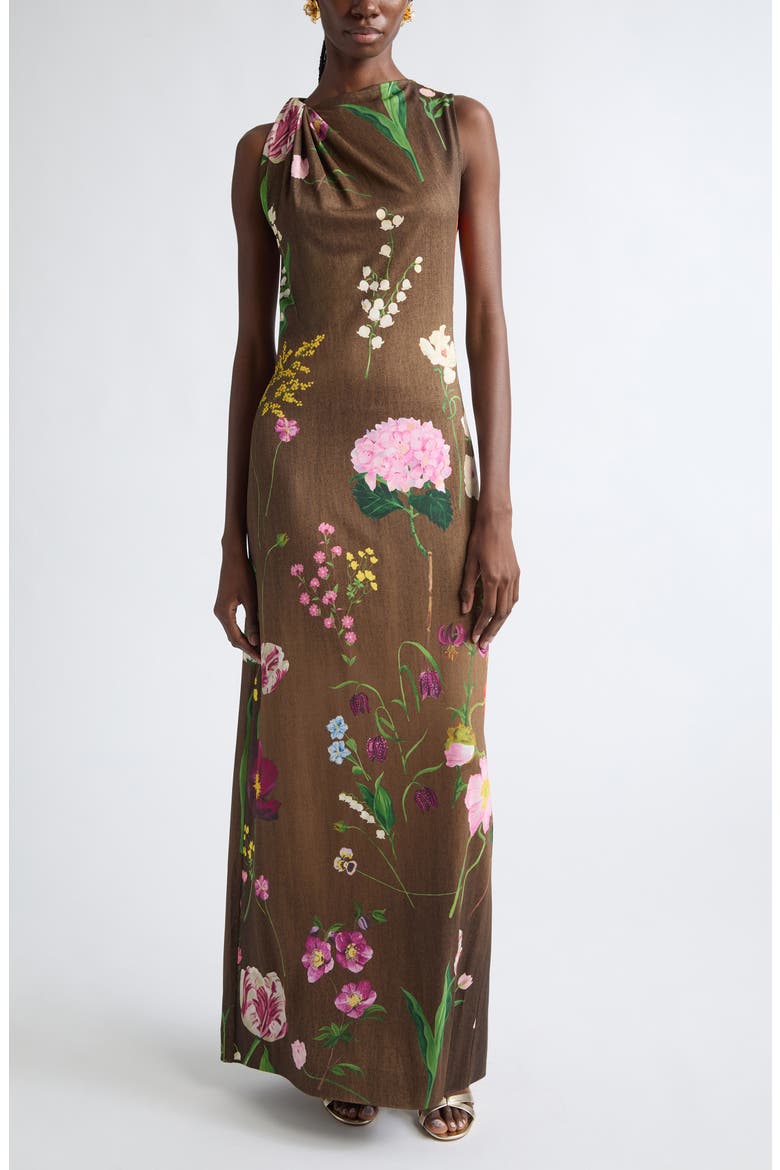 Mixed Botanical Milano Jersey Dress, Main, color, BROWN MULTI