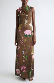 Oscar de la Renta Mixed Botanical Milano Jersey Dress