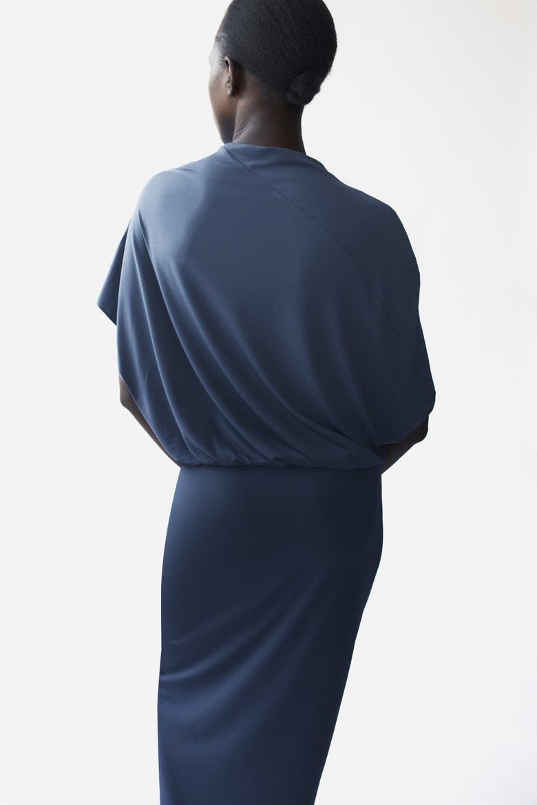 Draped Asymmetric Dress, Alternate, color, Dark blue