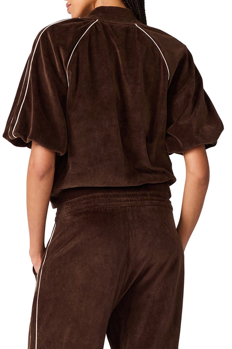Velour Puff Sleeve Track Jacket, Alternate, color, DARK ESPRESSO