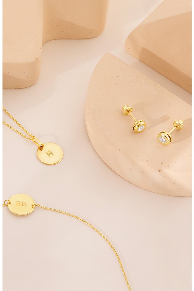 14k Bezel Cubic Zirconia Earrings, Alternate, color, Gold