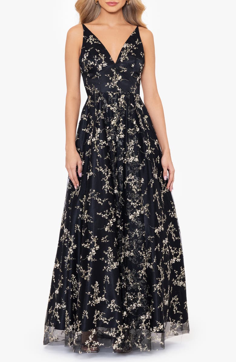 Blondie Nites Floral Embroidery A-Line Dress, Main, color, 