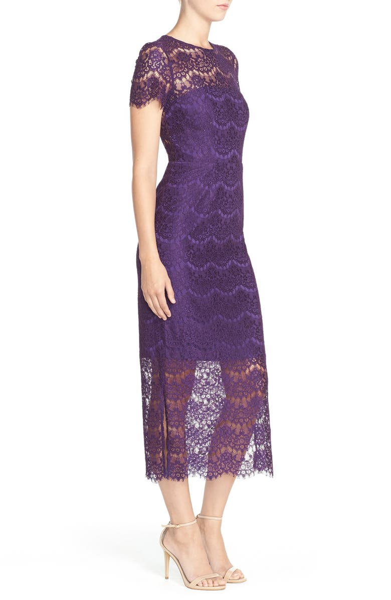 Cynthia Rowley Illusion Yoke Lace Midi Dress, Alternate, color,
