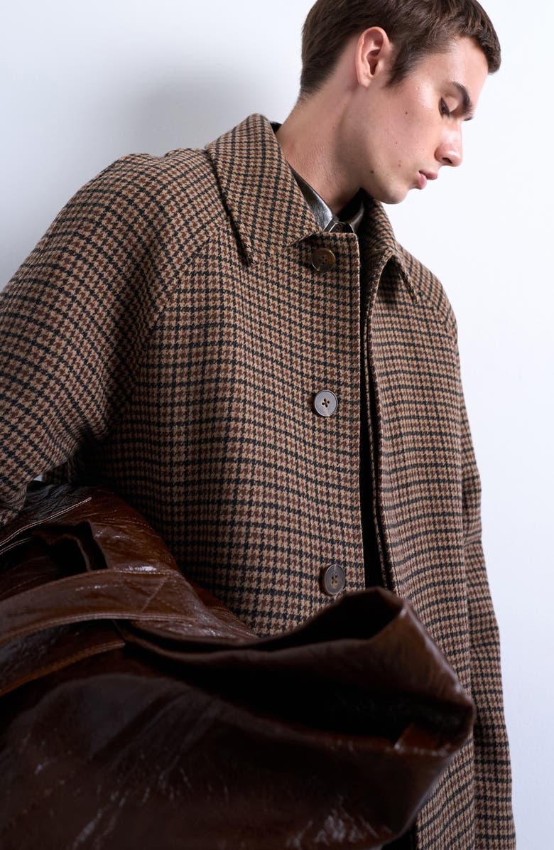 Topman Oversize Check Overcoat, Alternate, color, Brown