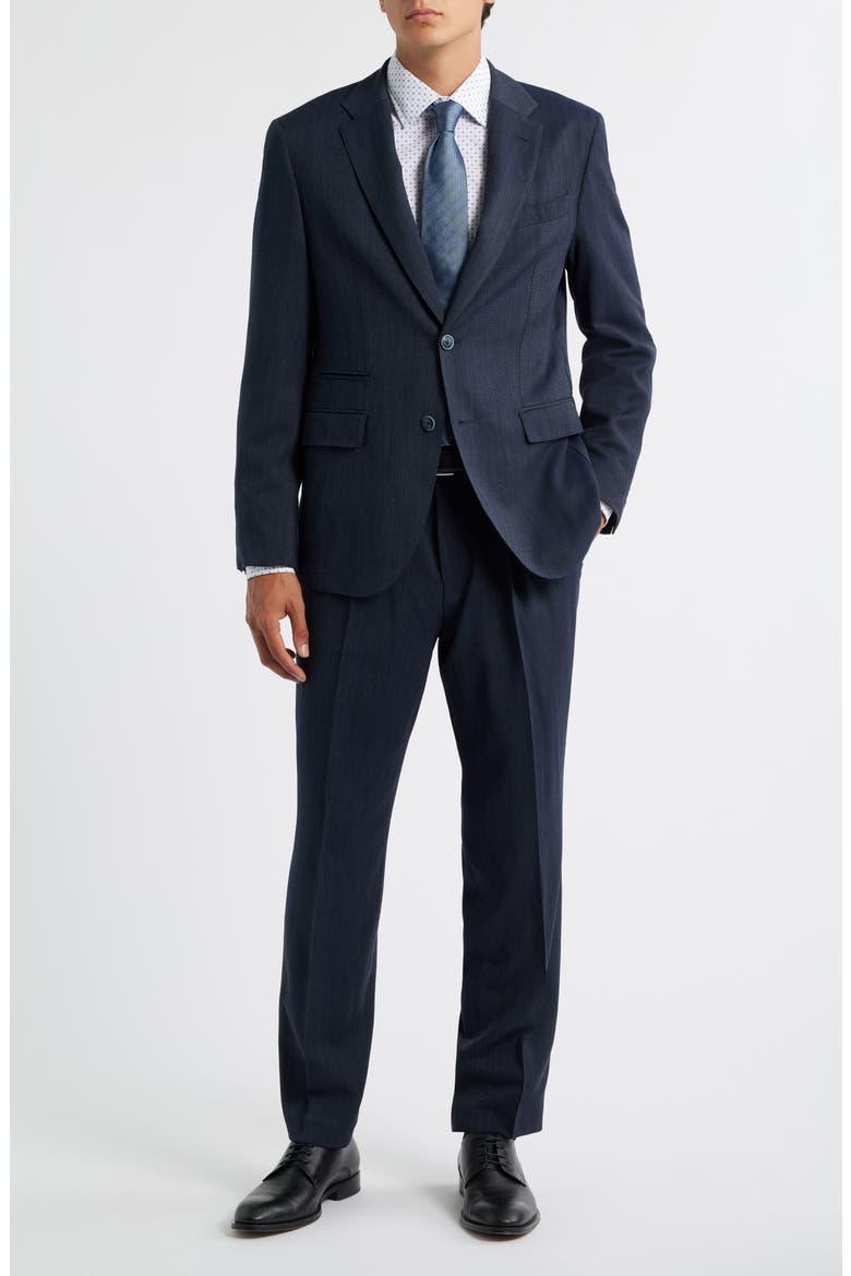 Heston Slim Fit Textured Stretch Wool Suit, Main, color, DARK BLUE
