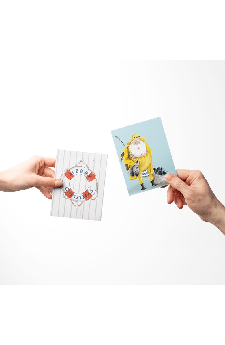 Ramus & Co Lifebouy Merry Christmas, Santa Fisherman, Holiday Sailboat Winter/Holiday/Christmas Greeting Card Pack Sets, Alternate, color, Multi-Pack